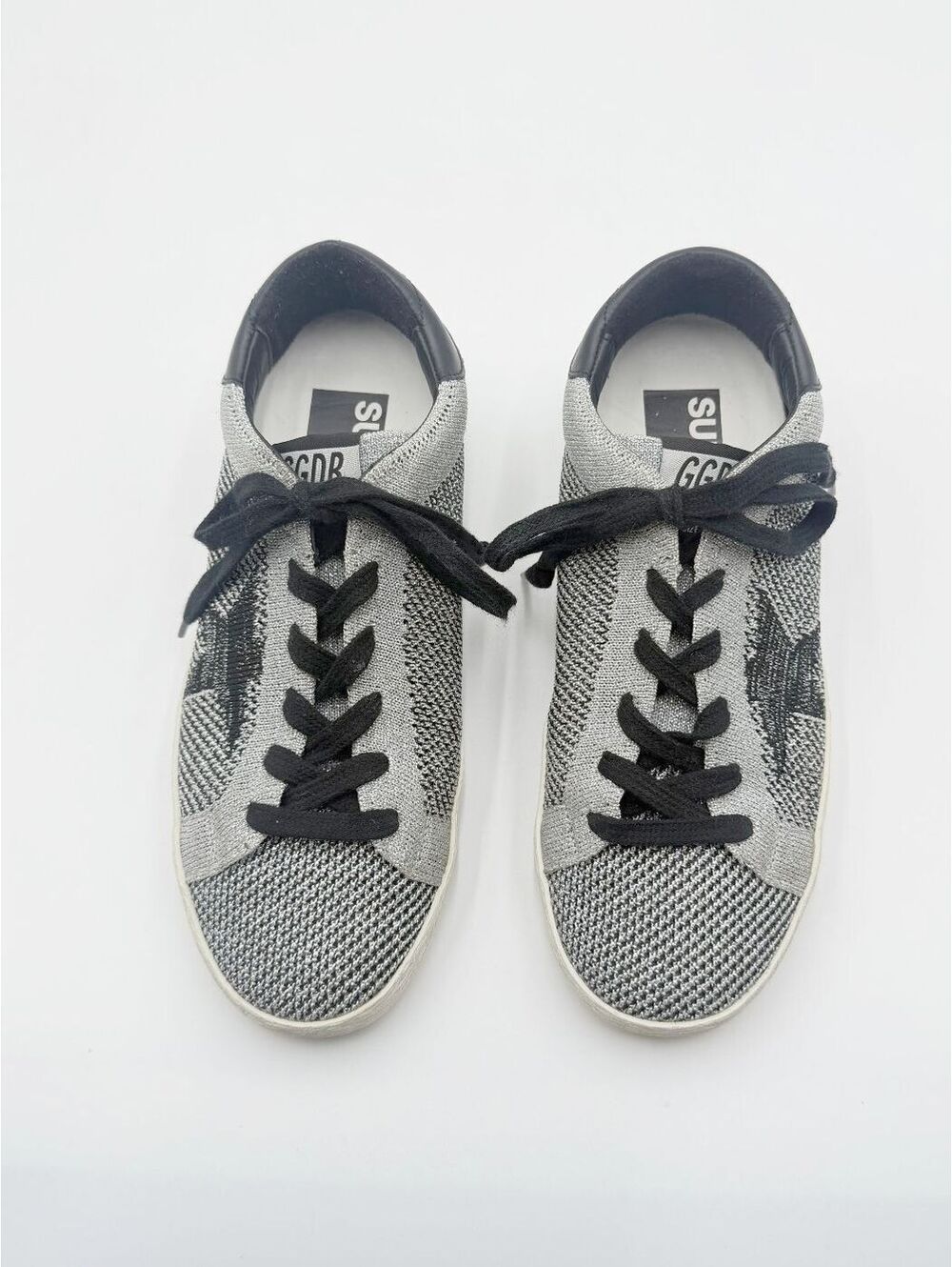 Golden Goose Superstar Silver Lurex Knitted Sneakers Black Star‎ Low Top Size 36